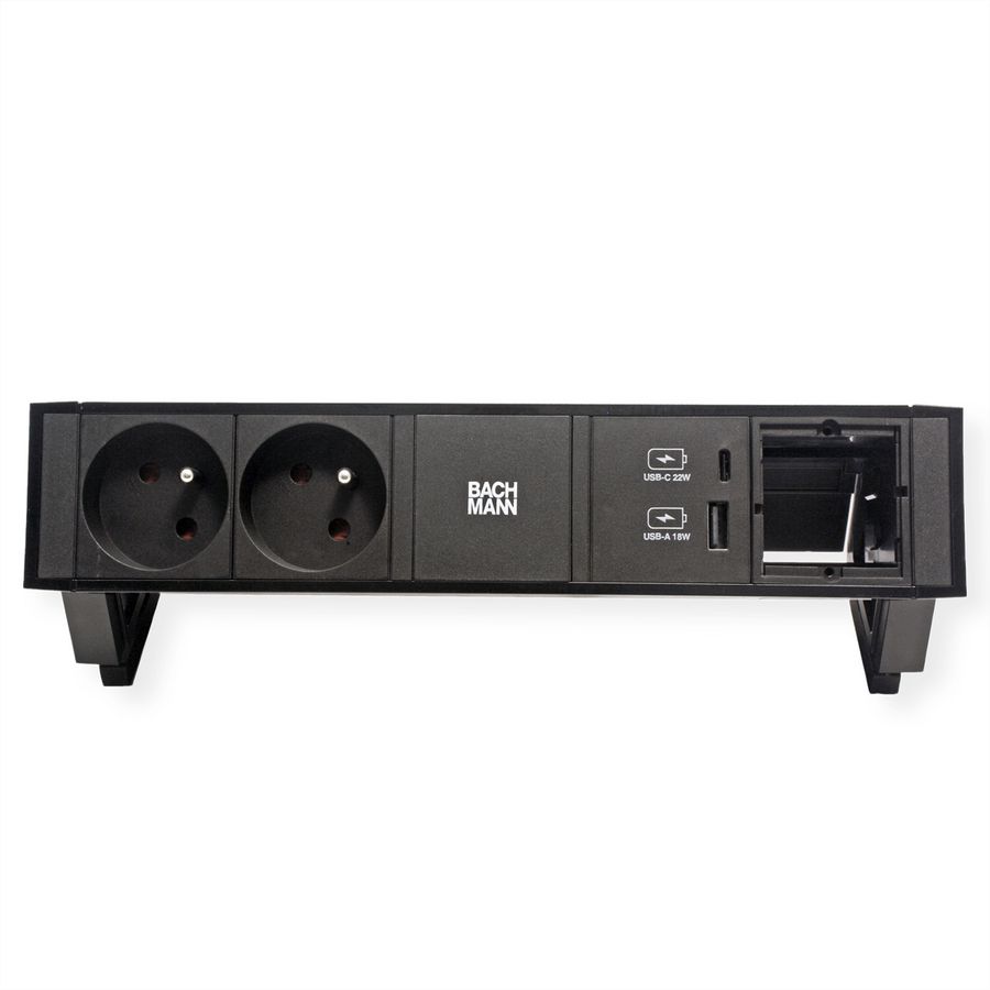 BACHMANN DESK2 2xUTE 1xUSB A/C 22W 1xCM 0,2m GST18 RAL9005