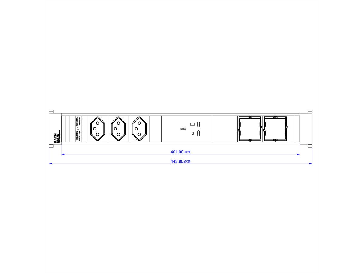 BACHMANN CONFERENCEF XL 3xCH 0°, 1xUSB C/C 100W 2xCM
