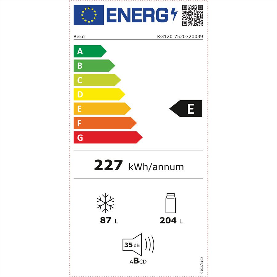 Beko Kühl-Gefrierkombination KG120, 291l, E, silber