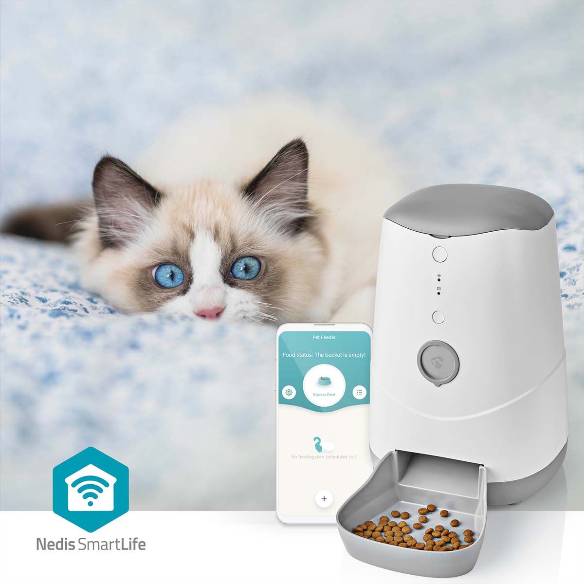 Nedis SmartLife Futterspender Wi-Fi 3.7 l für Hunde und Katzen, Android™ / IOS, Weiss,Grau