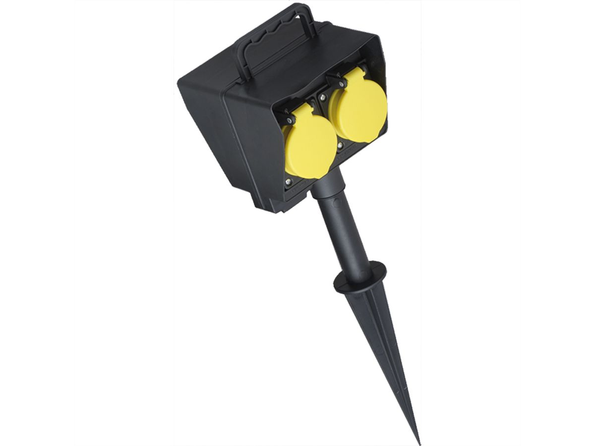 BACHMANN Gartensteckdose mit Erdspieß , 2x CEE 7/3, IP4, Outdoor