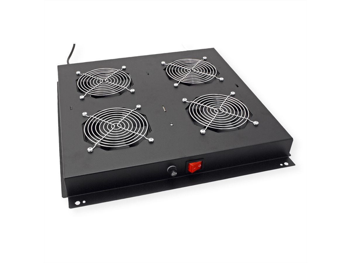 ROLINE 19-Zoll Dachlüftereinheit 4 Lüfter, Thermostat , schwarz