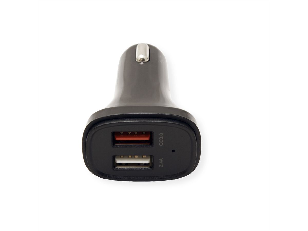 VALUE USB Charger mit KFZ-Stecker, 2-Port (1x QC3.0, 1x 5VDC 2.4A), 18W