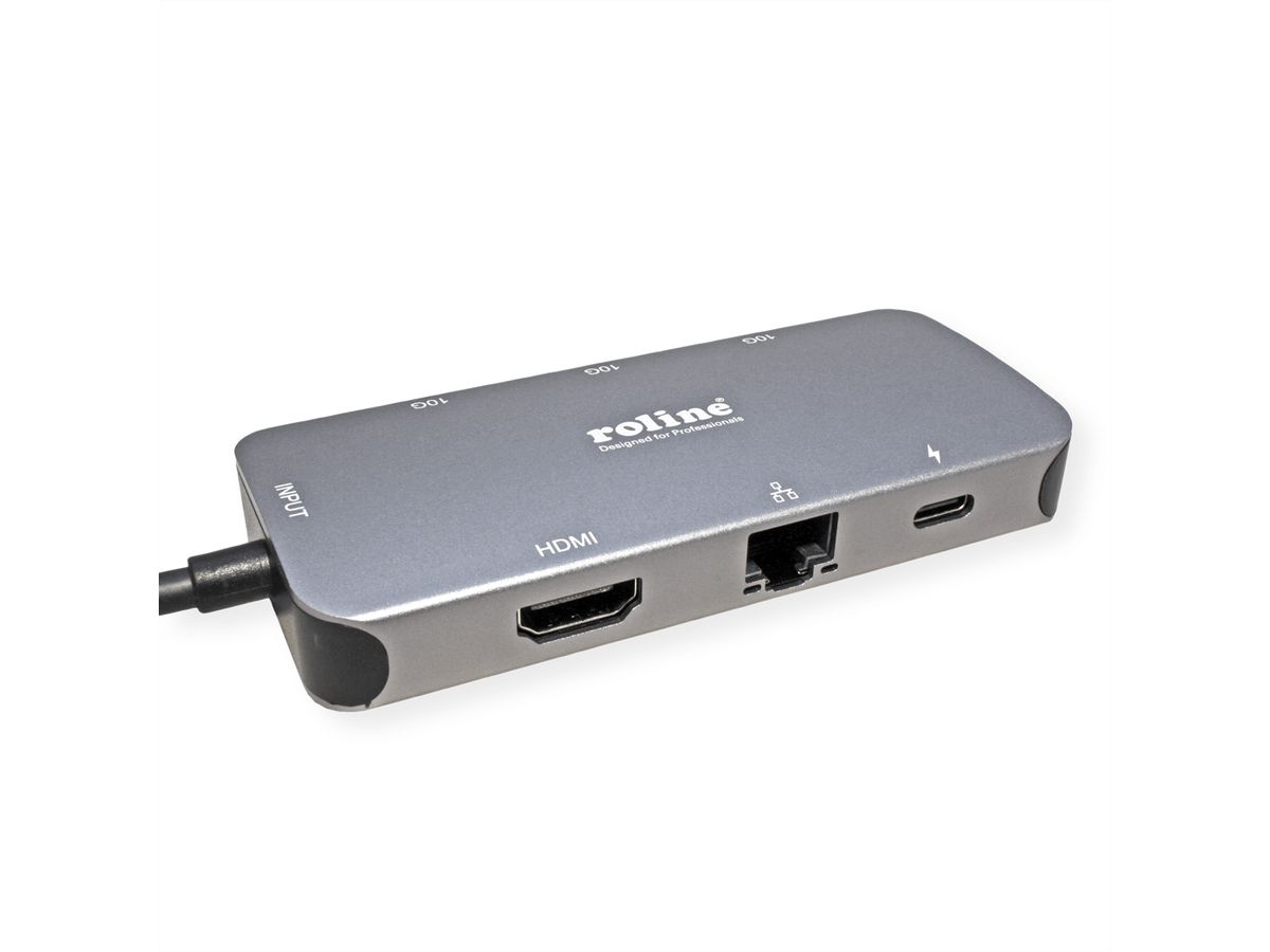 ROLINE Station d'accueil USB 3.2 Gen 2 multiports de type C, HDMI 4K, LAN