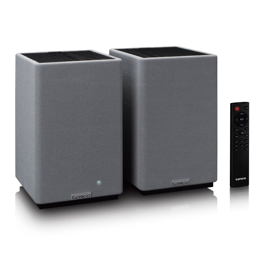 Lenco Aktiv Lautsprecher, 2x40W, Wood,, BT, opt.In, USB, AUX, SUB-Out, IR-FB.
