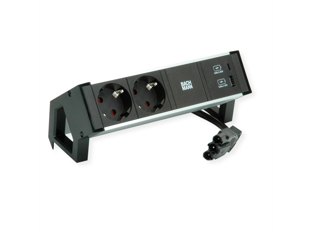 BACHMANN DESK2 ALU BLACK 2x contact de protection USB
