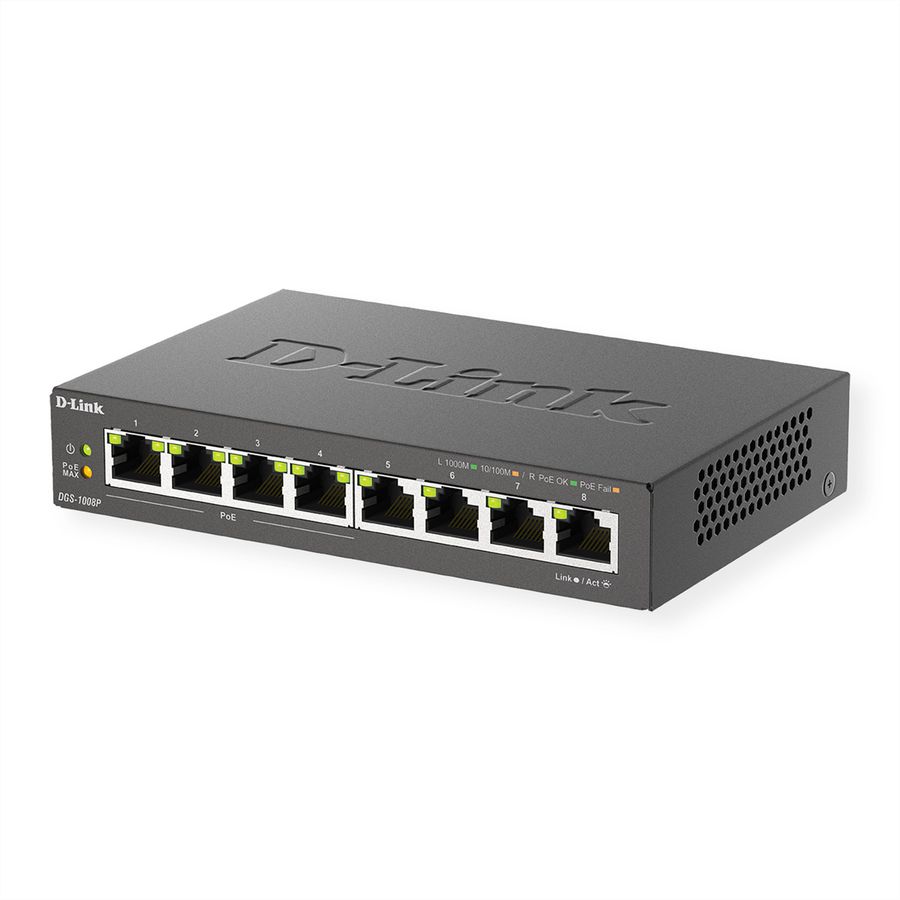 D-Link DGS-1008P 8-Port PoE Gigabit Desktop Switch - Switch - 8 ports
