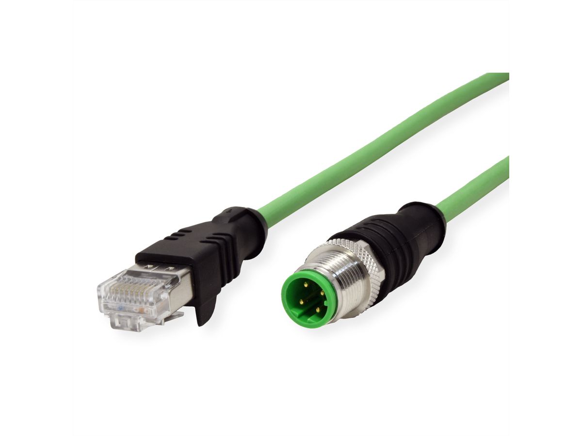 METZ CONNECT Verbindungsleitung M12 ST-RJ45 ST, 4-pol D-kodiert, gerade-gerade, Schleppkette, Torsion, 5 m