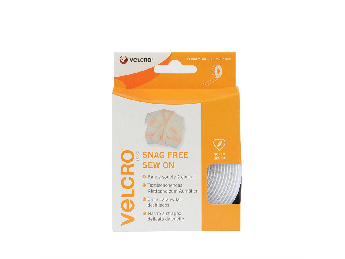 VELCRO® Textilschonendes Klettband zum Aufnähen, Haken & Flausch 20mm x 3m Weiß