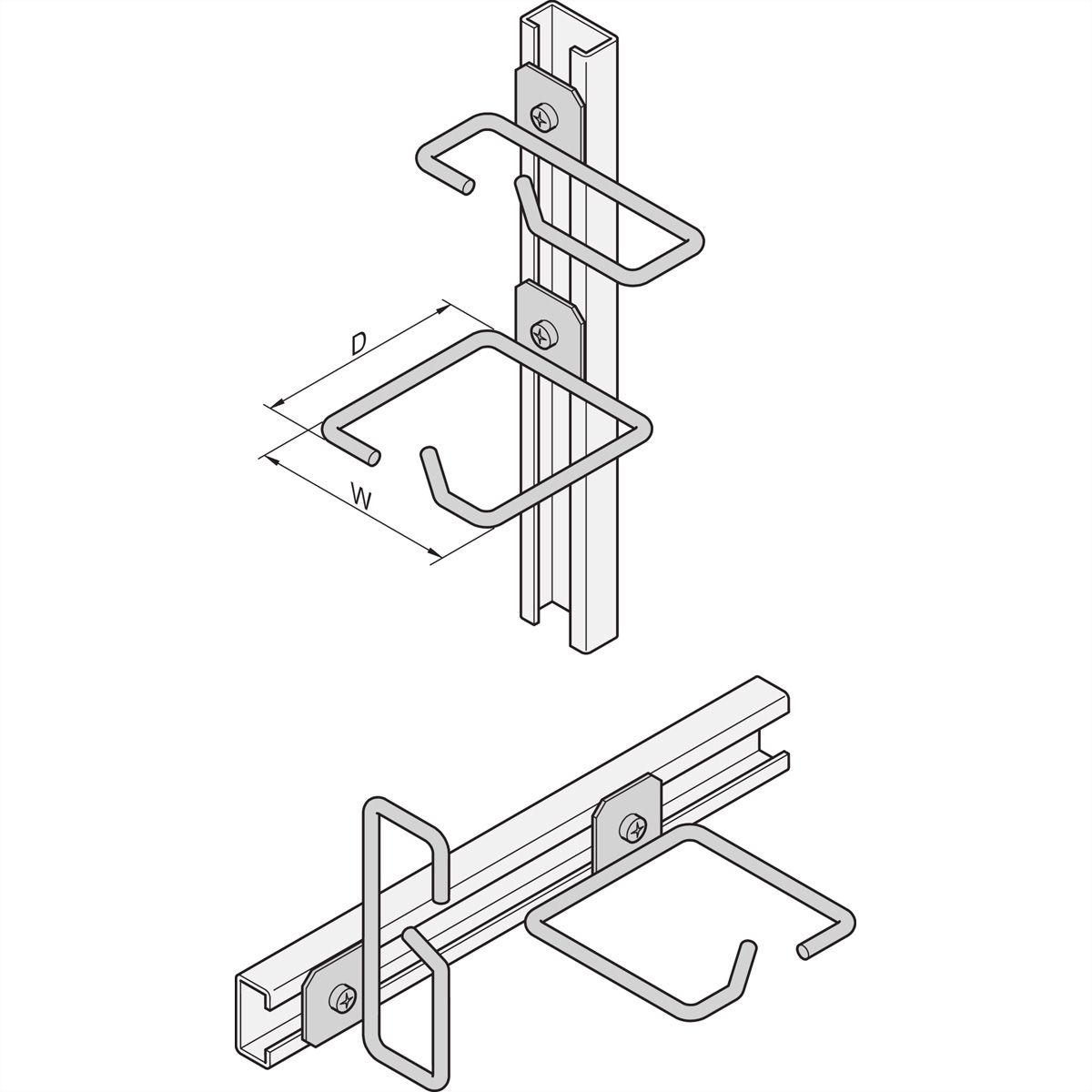 Oeillet de câble SCHROFF pour rail en C, acier, 40 x 75 mm
