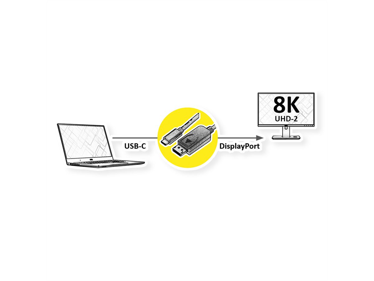 ROLINE Câble adaptateur type C - DisplayPort, v1.4, M/M, 3 m