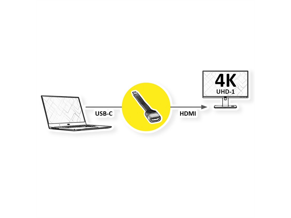 ROLINE Display Adapter USB Typ C - HDMI, ST/BU, 0,13 m
