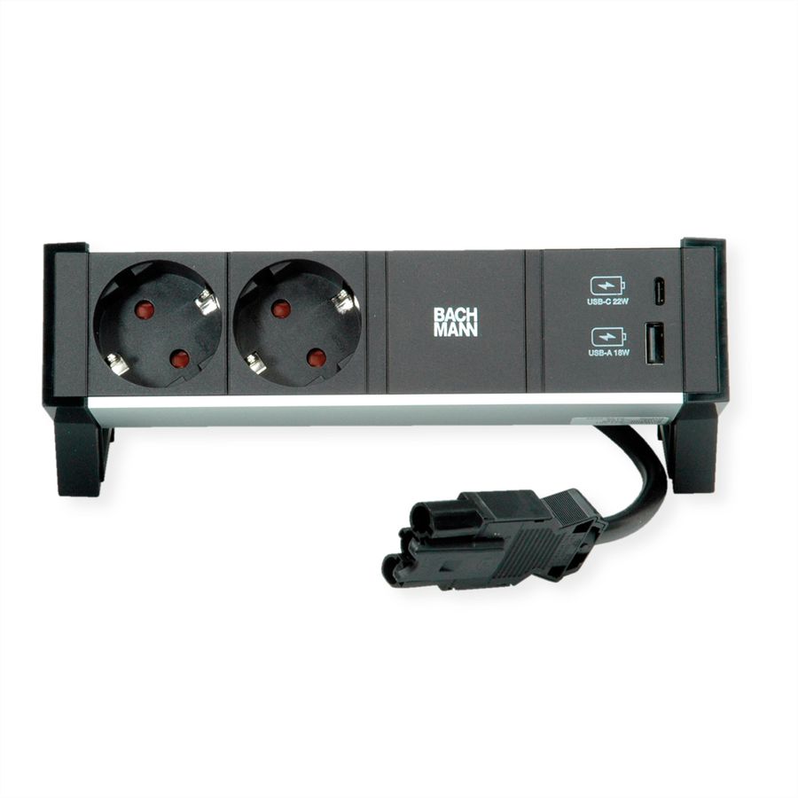 BACHMANN DESK2 ALU BLACK 2x contact de protection USB