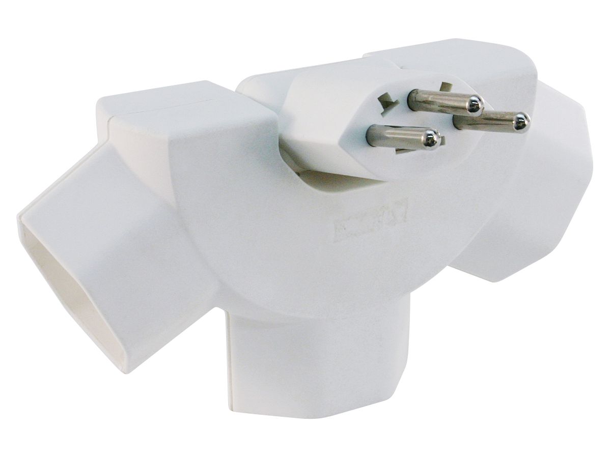 STEKO Abzweigstecker, weiss, 3 x T13 "Peacock", sternförmig kippbar, mit Kindersicherung