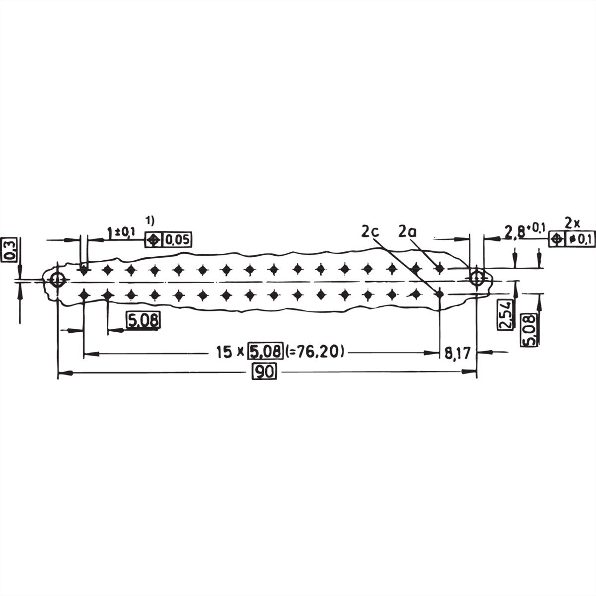 Connecteur SCHROFF type D, EN 60603, DIN 41612, femelle, 32 contacts, œillets à souder, 5.5 mm