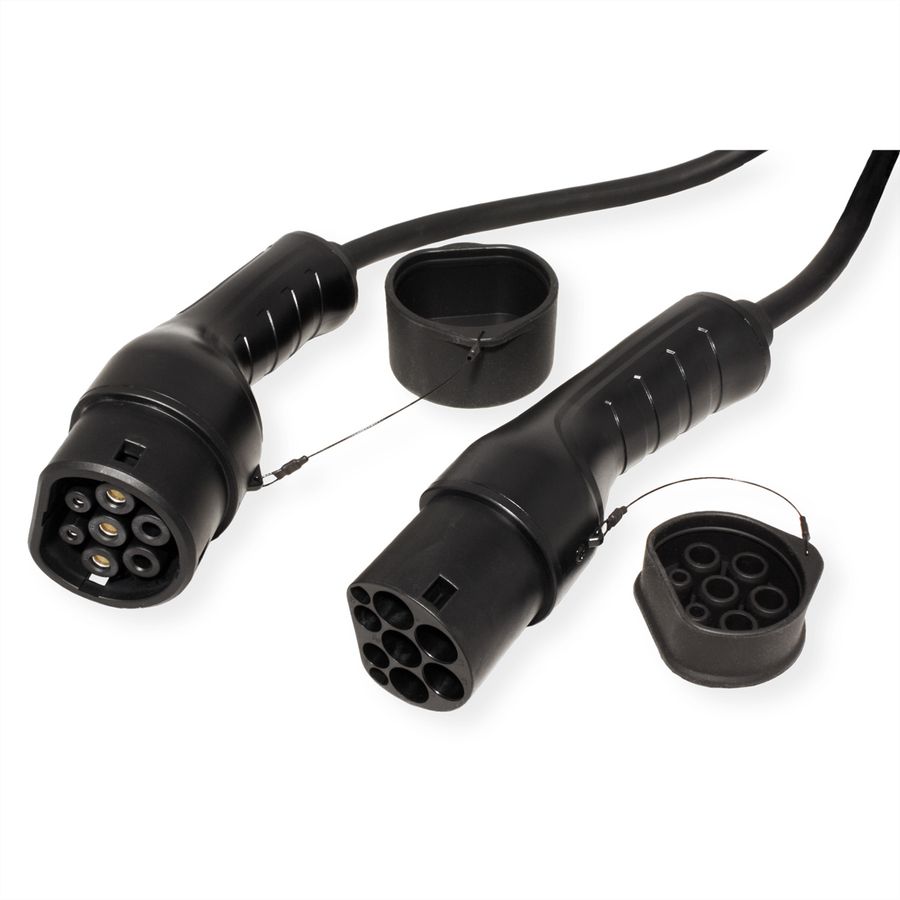 ROLINE E-Auto Spiral-Ladekabel Typ2, 1-phasig, 250VAC (1P+N+E), 32 A, 7,4 kW, max. 5m