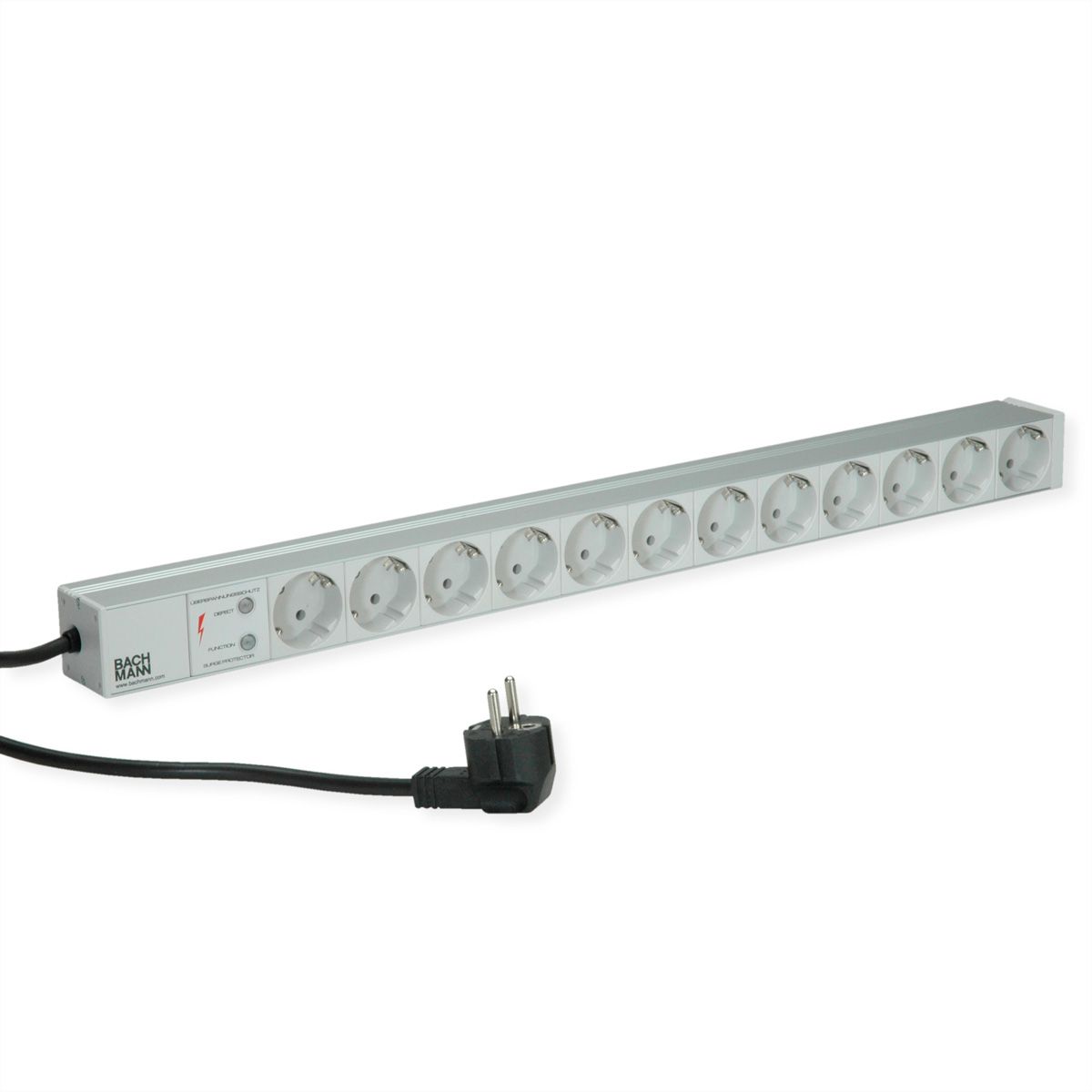 BACHMANN IT PDU ALU 1U 12x contact de protection, câble d'alimentation avec fiche à contact de protection