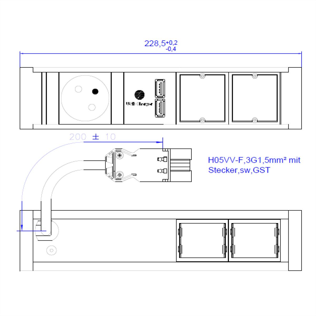BACHMANN VENID 1xUTE 1xUSB Charger 2xCM 0,2m GST18