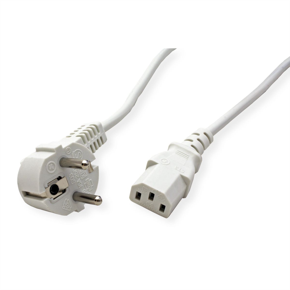 VALUE Netzkabel, CEE7/7-Stecker & IEC-Buchse gerade, weiß, 0,6 m