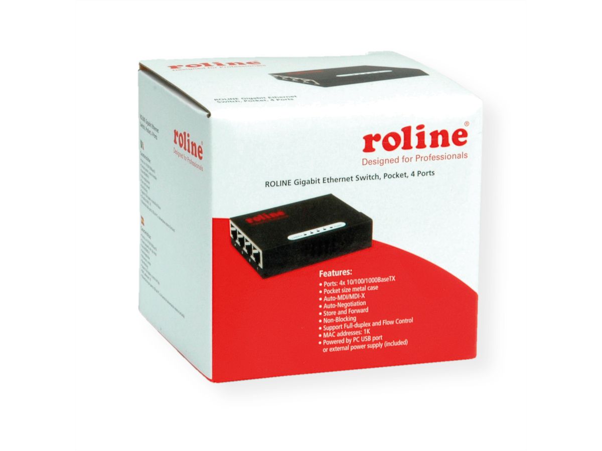 ROLINE Switch Gigabit Ethernet, Pocket, 4 ports