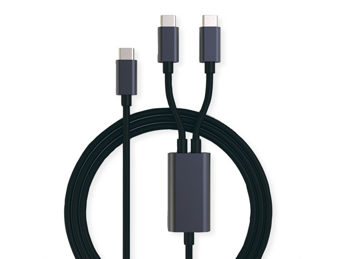 ROLINE USB Typ C Split-Ladekabel, C - 2x C, ST/ST, max. 100W, schwarz, 1,85 m