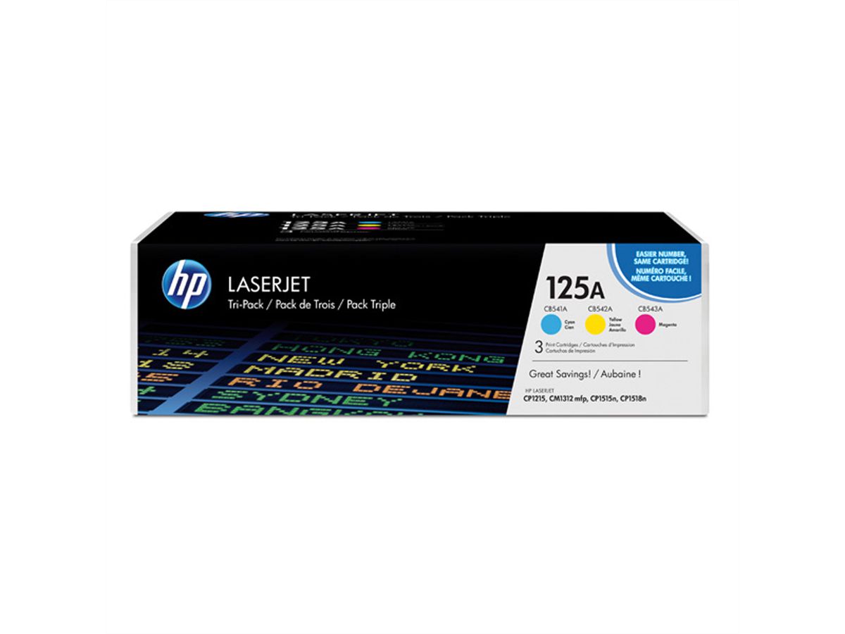 CF373AM, HP Color LaserJet Toner 125A Tri-Pack, C / M / Y , 3x ca. 1.400 S.