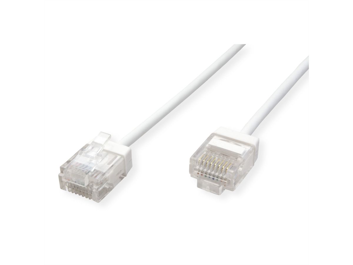 ROLINE UTP DataCenter Patchkabel Cat.6A (Class EA), LSOH, slim, extra kurzer Stecker, weiß, 2 m