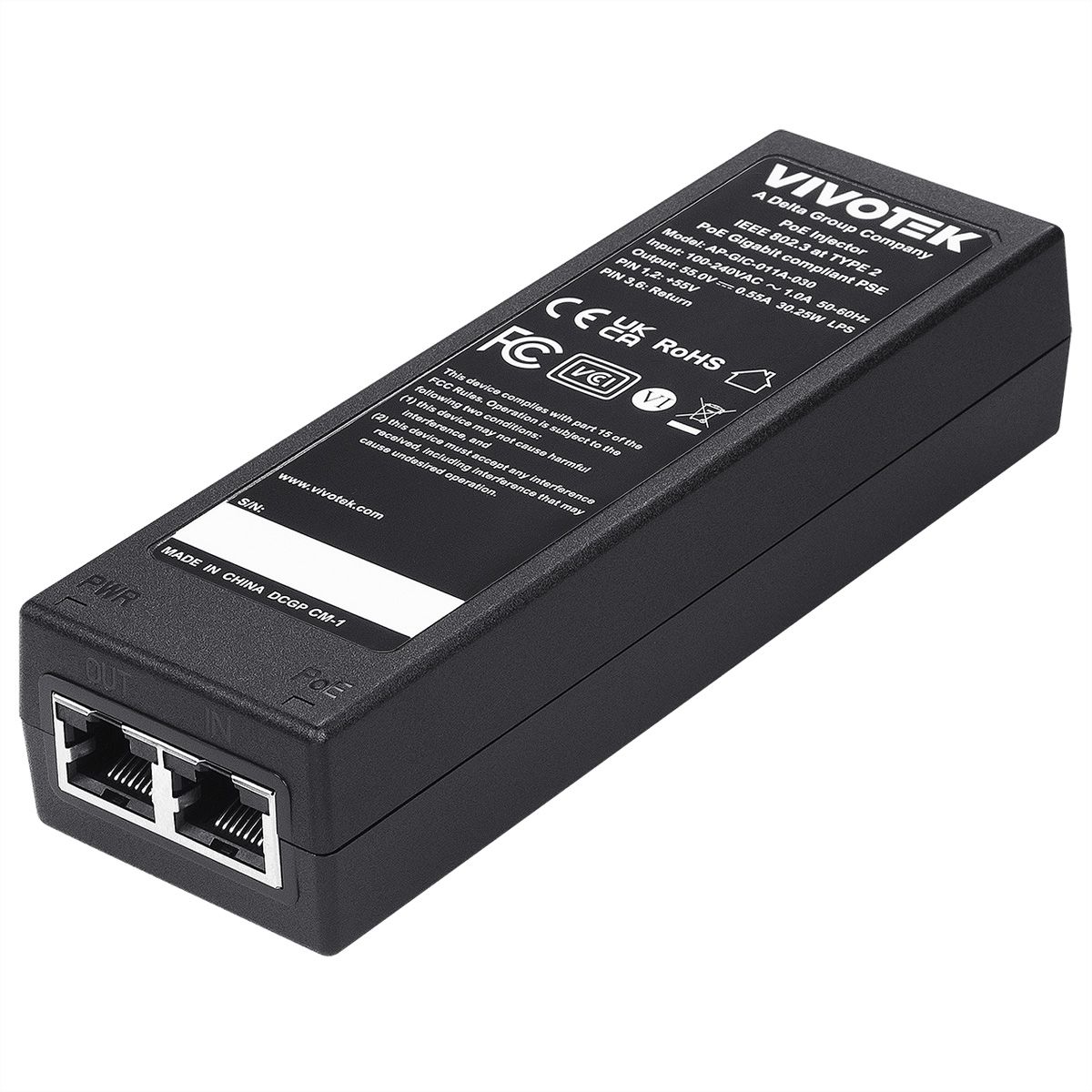 Vivotek Gigabit PoE+ Injektor, 30W