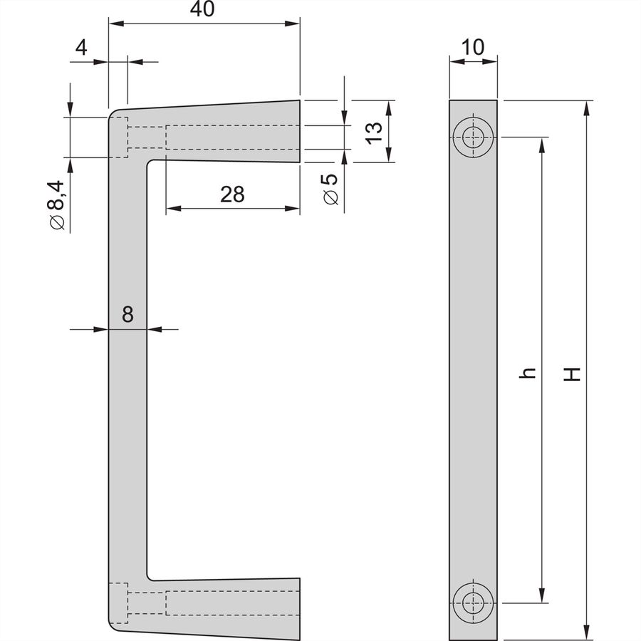 Poignée avant MultipacPRO SCHROFF, en une pièce, largeur 10 mm, 2 U