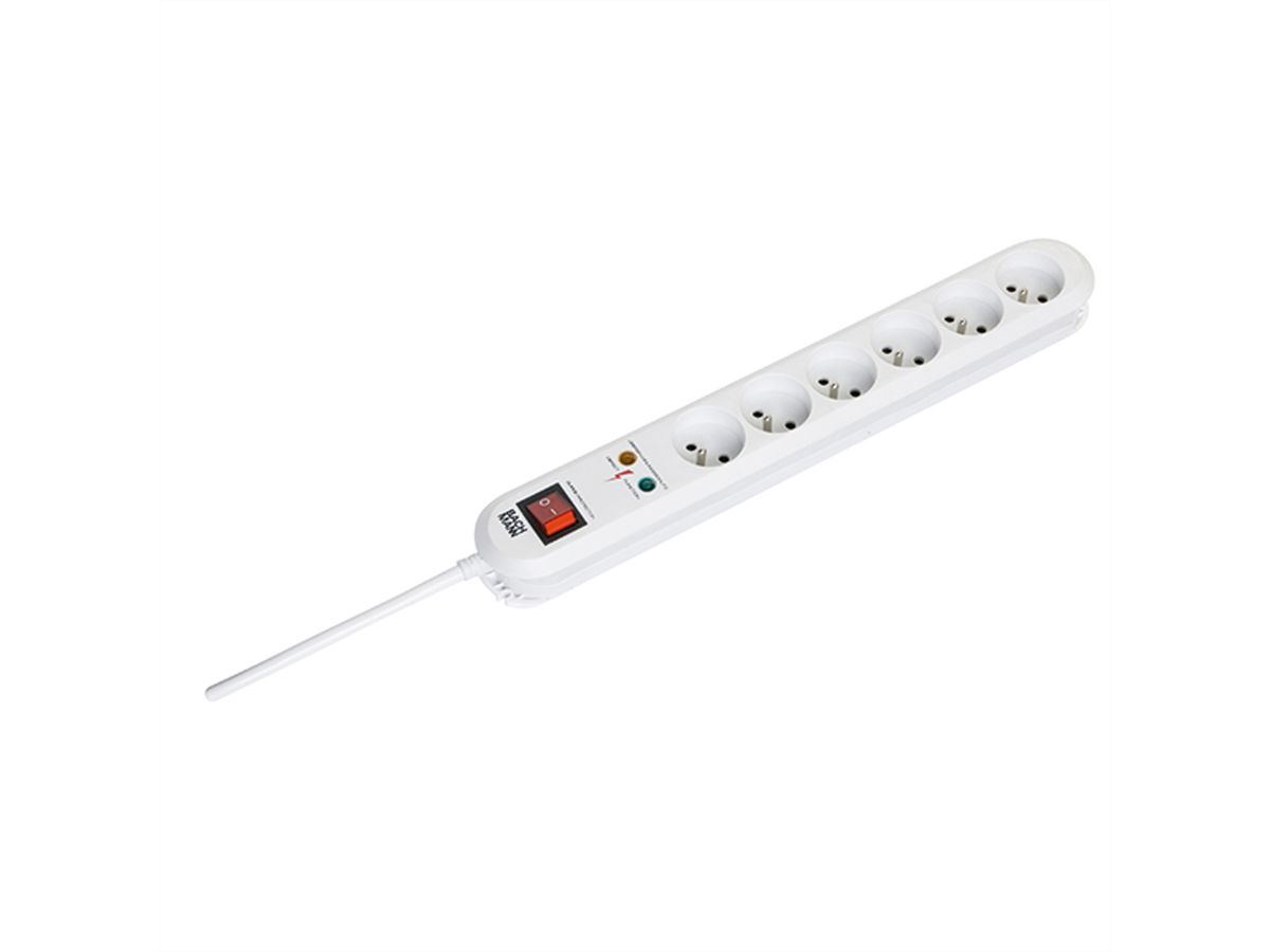 BACHMANN SMART Steckdosenleiste 6x UTE, 1x SPD, 1x Schalter, 3,0m CEE7/7, weiss