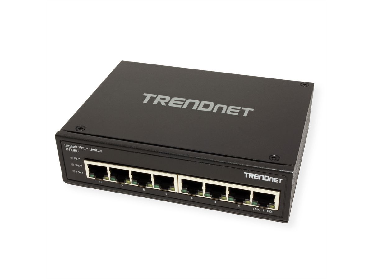 TRENDnet TI-PG80 Switch Rail DIN PoE+ Gigabit industriel renforcé à 8 ports