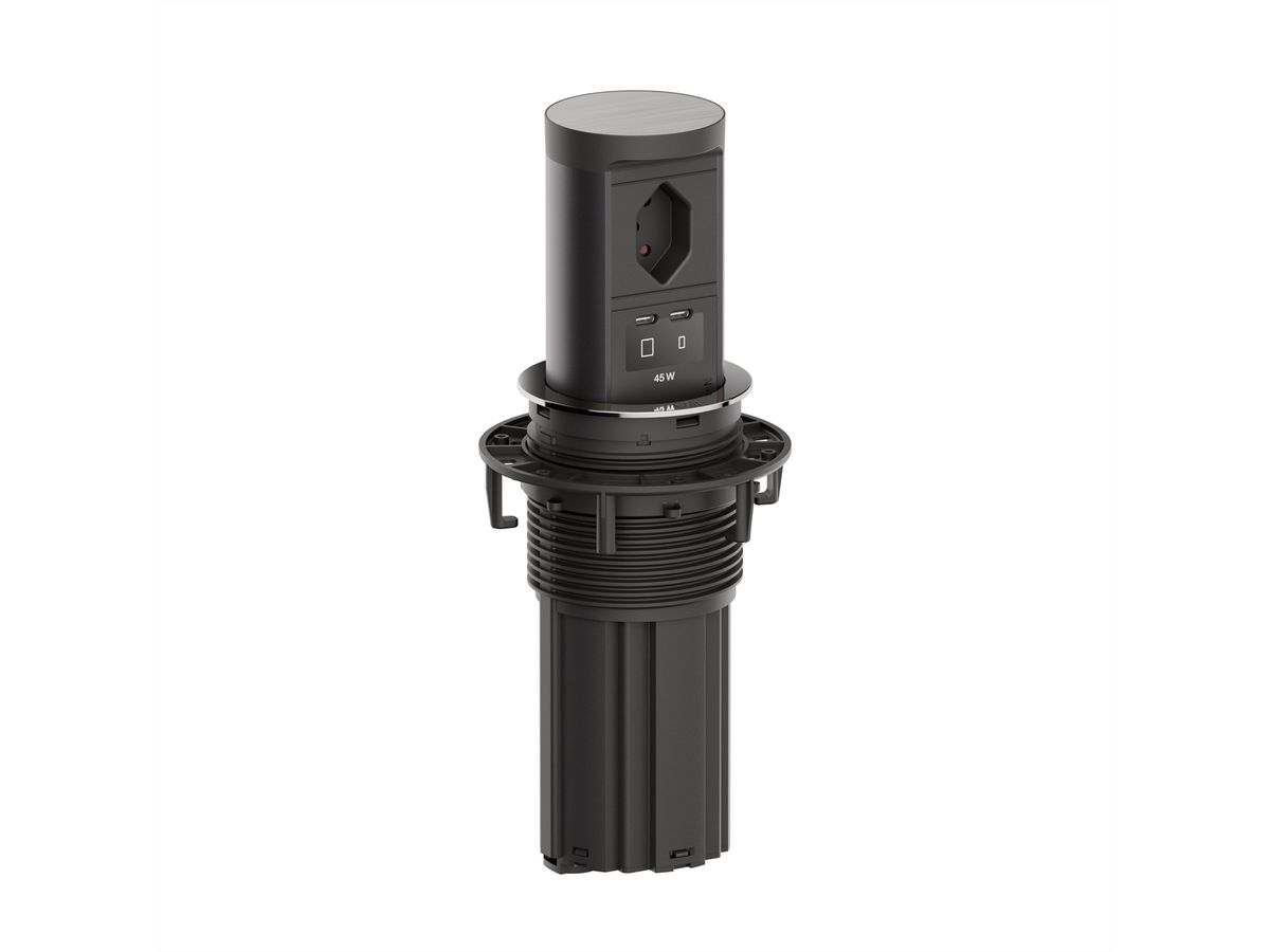 BACHMANN ELEVATOR2 1xCH T13, 1xUSB C/C 45W Edelstahl-Optik L=2,0m AEH