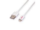 ROLINE USB 2.0 Sync- & Ladekabel mit Lightning Connector, weiß, 0,15 m