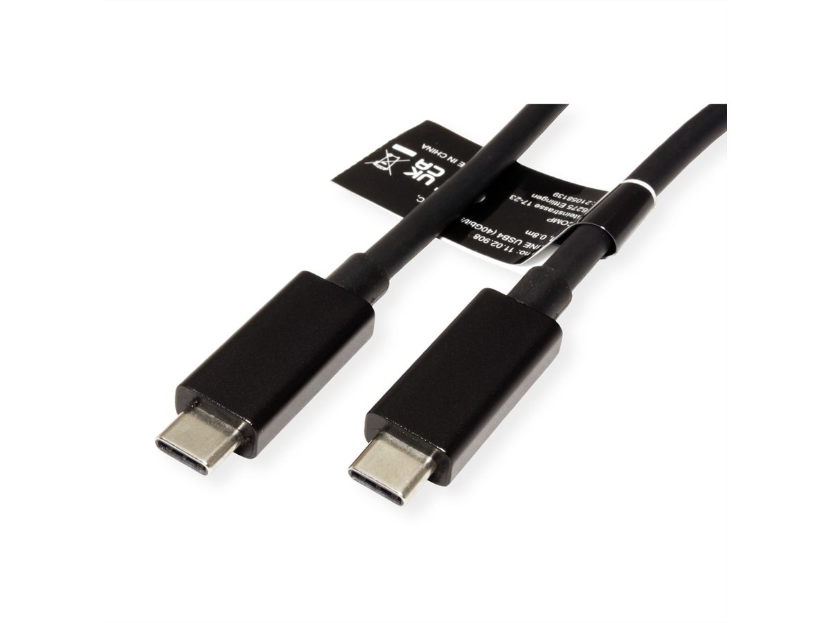 ROLINE USB4 Gen 3 Kabel, Emark, C-C, ST/ST, 40Gbit/s, 100W, schwarz, 0,8 m
