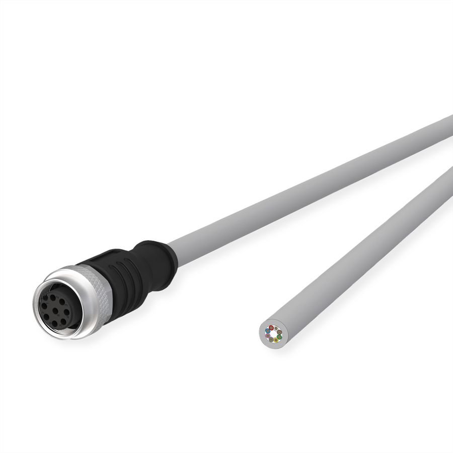 METZ CONNECT M12 Sensor-/Aktorleitung, A-kodiert, M12 Buchse gerade - freies Leitungsende, grau, 2 m