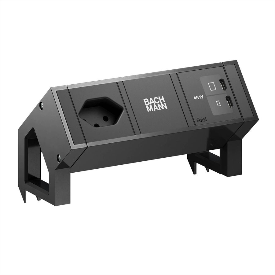 BACHMANN DESK2 1xCH 90° 1xUSB C/C 45W, L=0,2m RAL9005