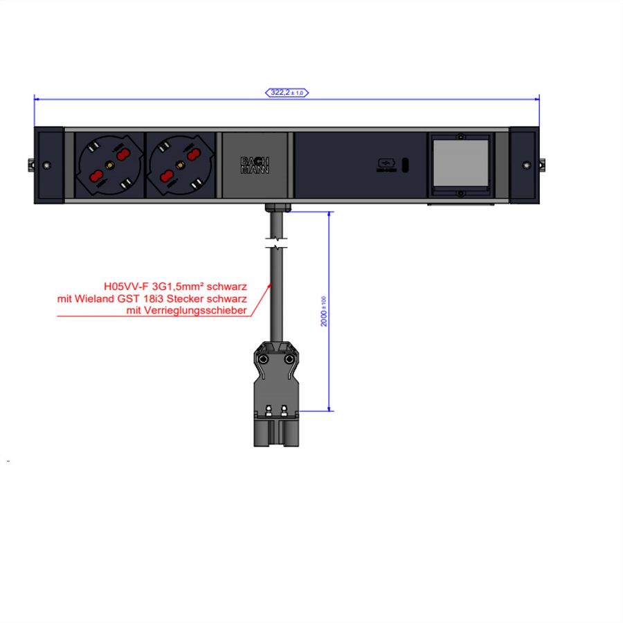 BACHMANN DESK RAIL 2xP40 1xUSB C 60W, ITALIE