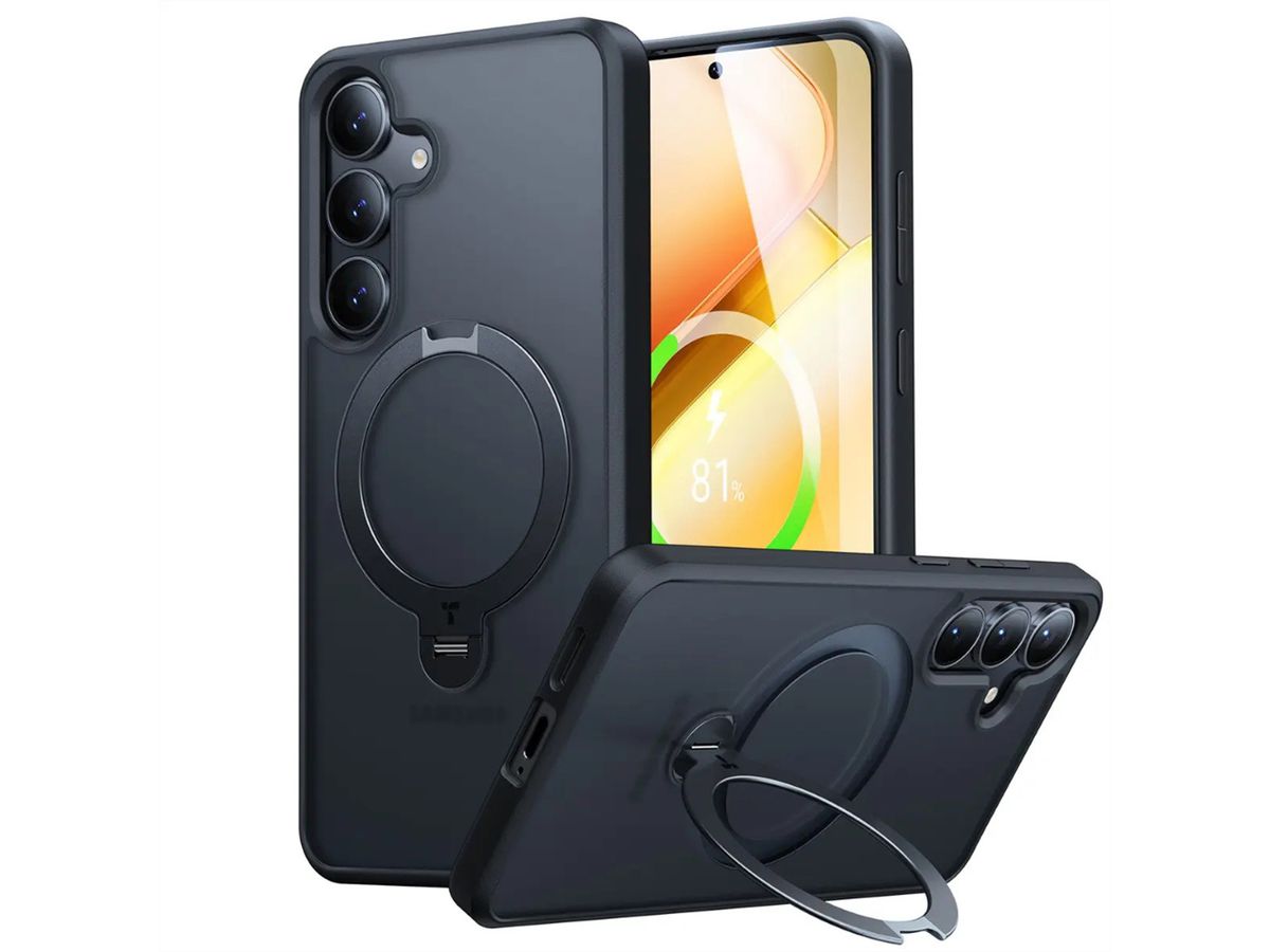 Torras Ostand 360° Schutzhülle, Samsung S25, MagSafe, schwarz, schwarz