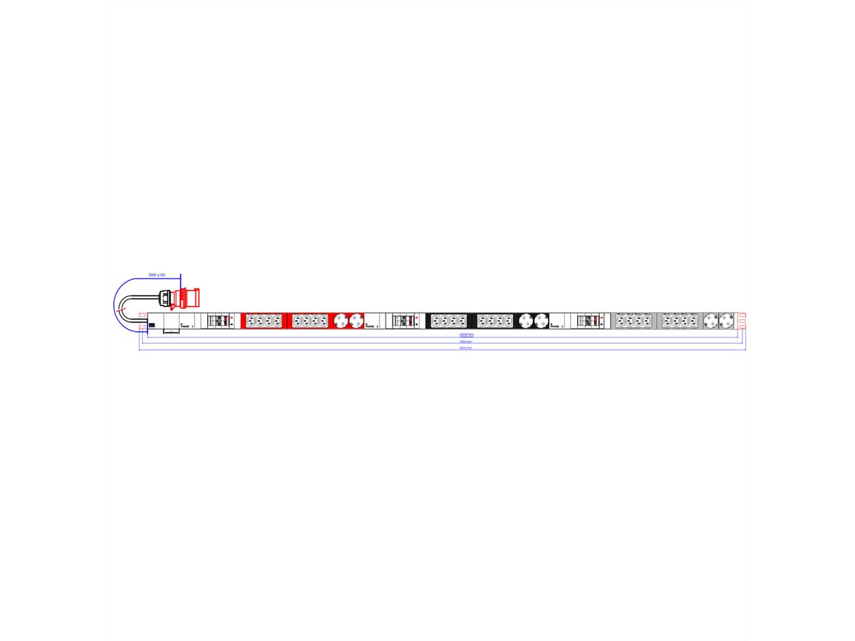 BACHMANN IT PDU ALU 1UH 24x C13 6x contact de protection 6LS CEE 3x 32A rouge