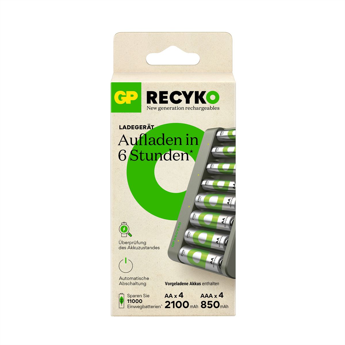 GP Batteries USB-Ladegerät GP E811, inkl. 4x ReCyko AA 2100mAh&4x AAA 850mAh
