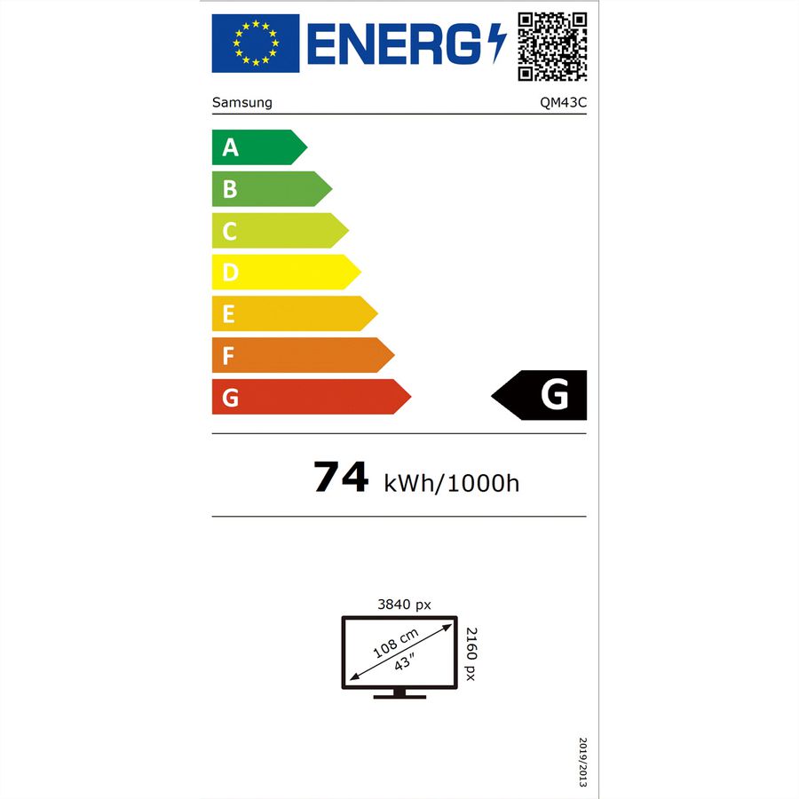 Samsung Digital Signage Display QM43C, 43'' 24/7, UHD 500cd/m²