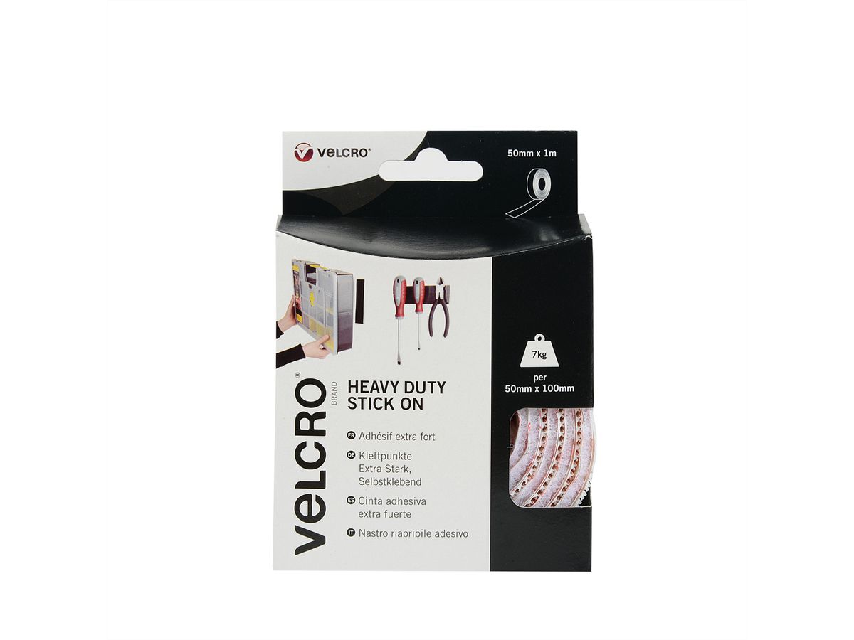 VELCRO® Klettband Extra Stark Selbstklebend, Haken & Flausch 50mm x 1m Weiß