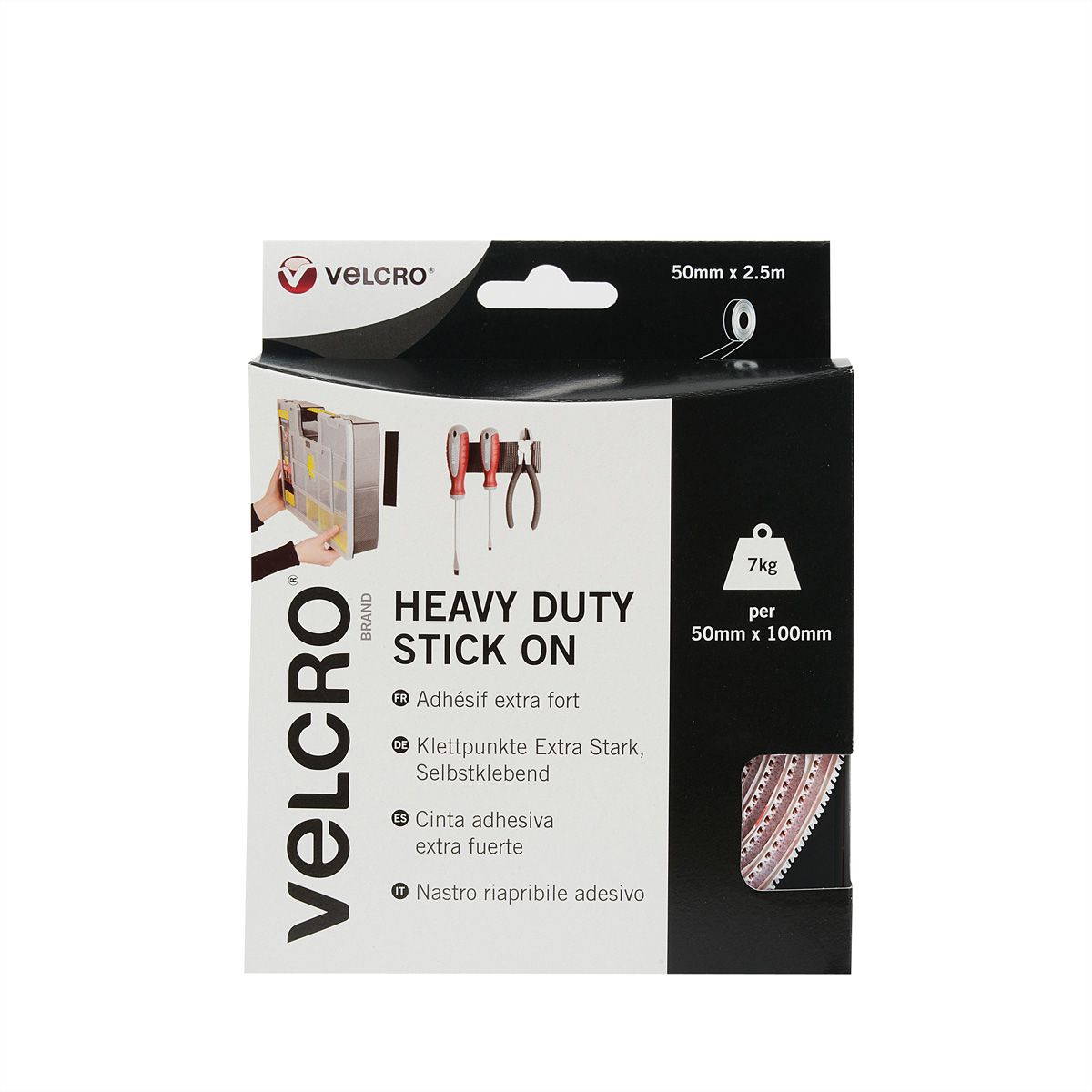 VELCRO® Bande 50mmx2.5m blanc, crochets&velours autocollants extra fort