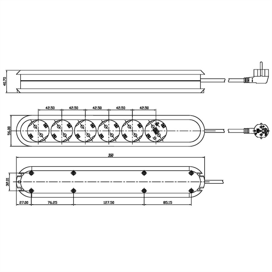 BACHMANN SMART Steckdosenleiste 6x Schutzkontakt, schwarz, 3 m