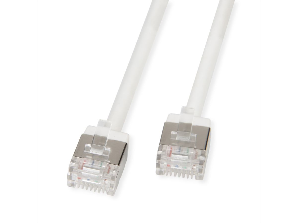ROLINE U/FTP DataCenter Patchkabel Cat.6A (Class EA), LSOH, slim, extra kurzer Stecker, weiß, 3 m