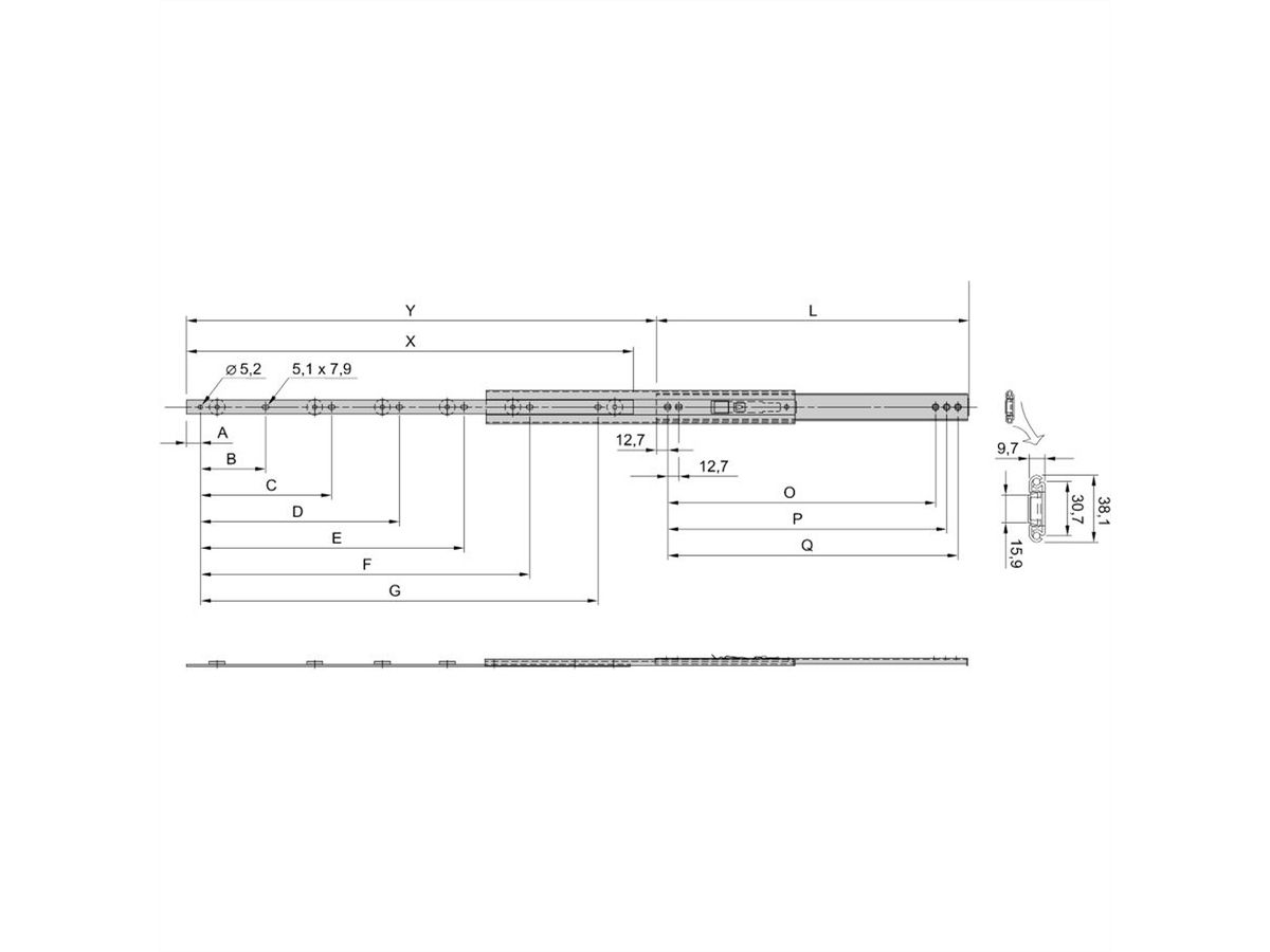 Glissière télescopique SCHROFF universelle, 1 U, 356L