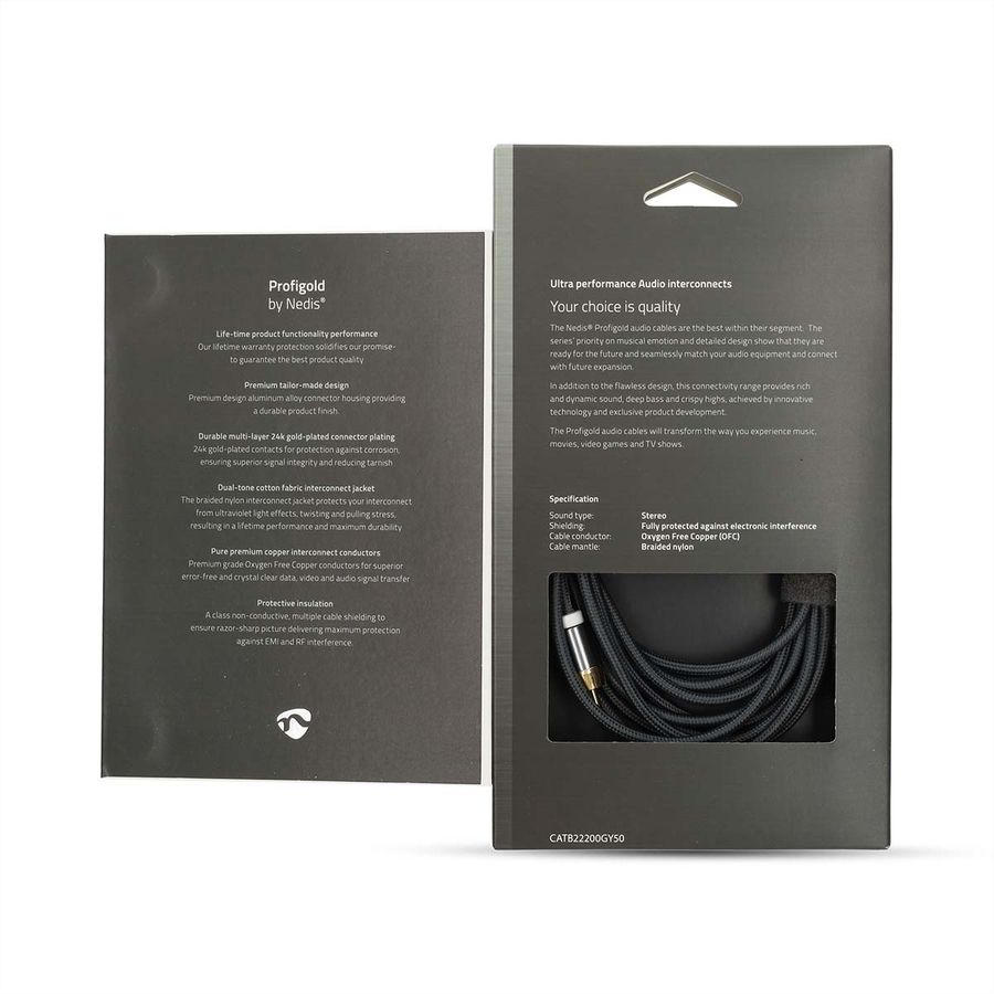 Câble audio stéréo Nedis, 1x jack ST, 2x RCA ST, gris, 5 m