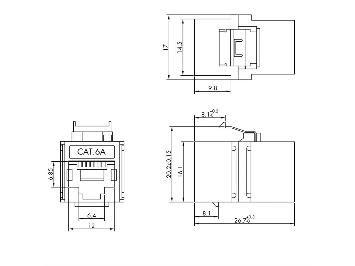 VALUE Coupleur Keystone RJ45, Cat.6A (Classe EA), blindé, court, argent