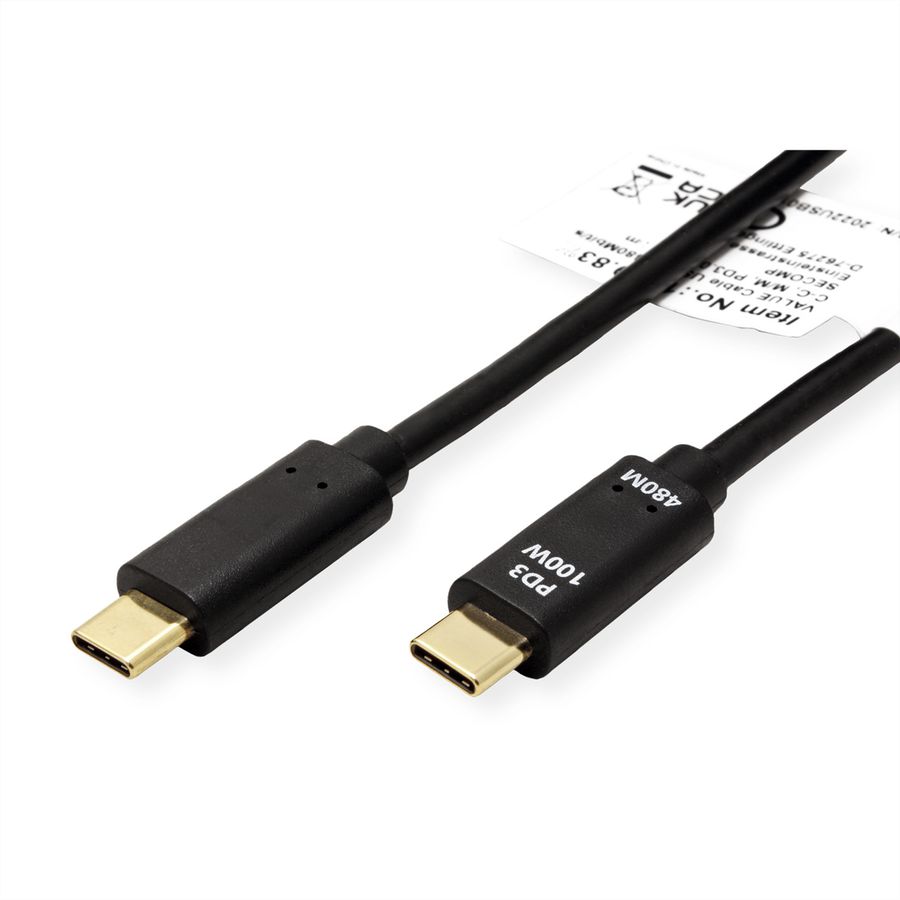 VALUE Câble USB 2.0, C–C, M/M, 100W, noir, 2 m