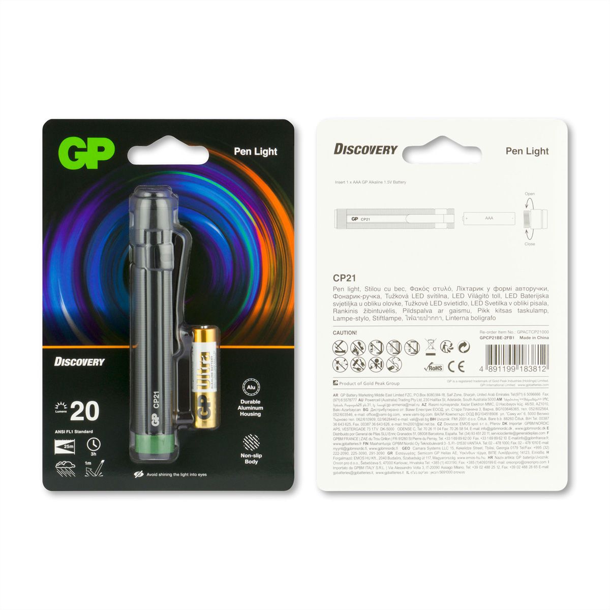 GP Discovery Lampe de Poche CP21 20lm, noir